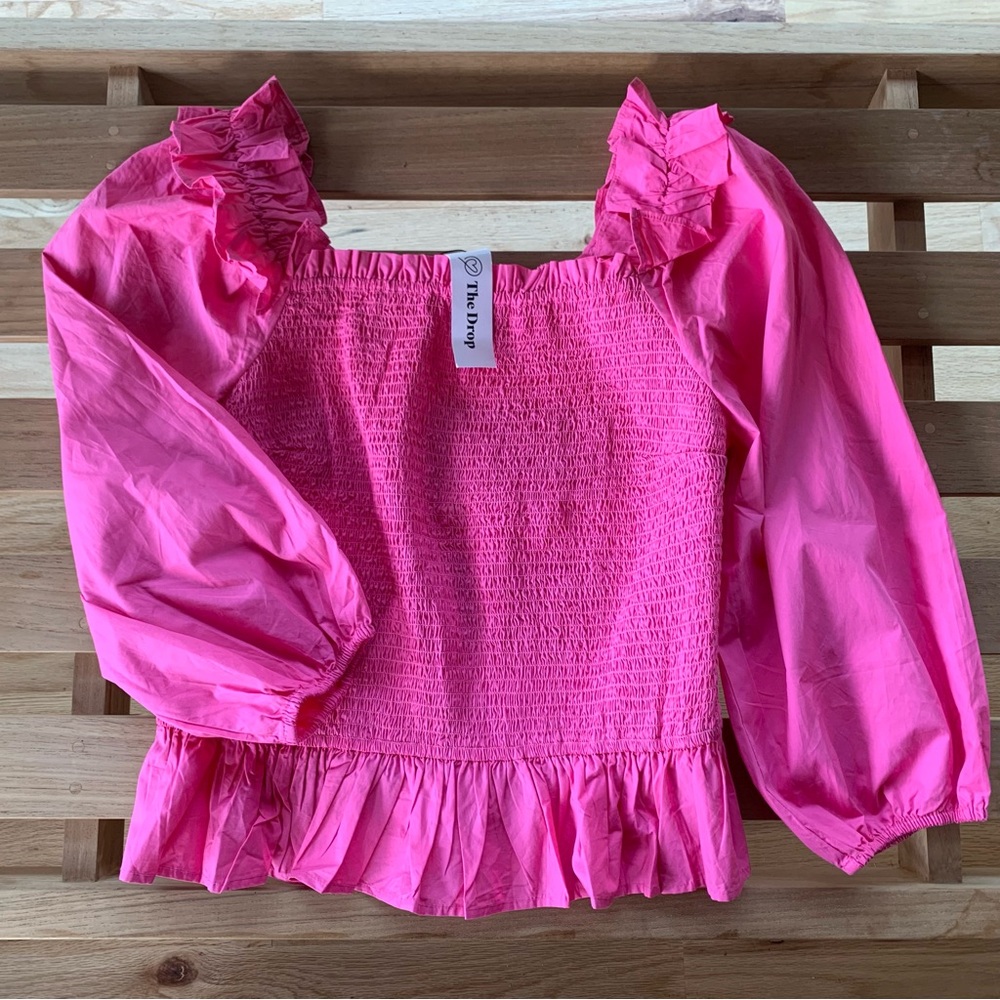 The Drop Women's Marisol Pink Long-Sleeve Ruffle Smocked Top NWT Size XXL